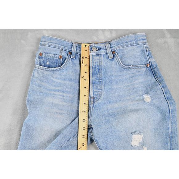Levis 501 Jeans Womens 27x30 (27x28 Actual) Straight Button Fly Blue Distressed - Picture 11 of 11